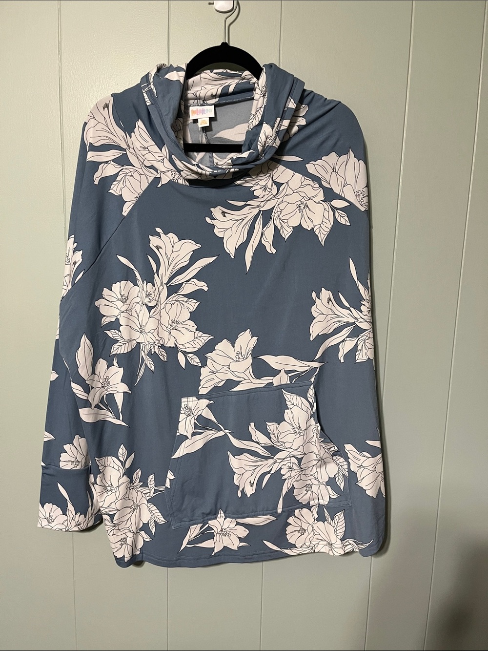LuLaRoe Amber Slate Blue Floral Hoodie